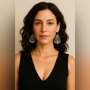 Vintage 70’s Earrings Moroccan Long Middle Eastern Silver Color Intricate Retro